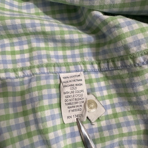Vineyard Vines Whale Button Down Long Sleeve Shirt Check Blue Green White Mens M - Picture 7 of 9